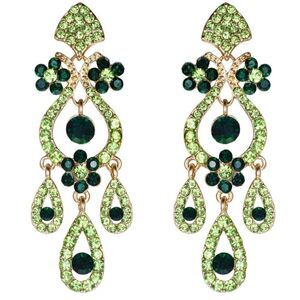 Yellow Gold with Emerald Peridot Green Austrian Crystal Vase Chandelier Earrings